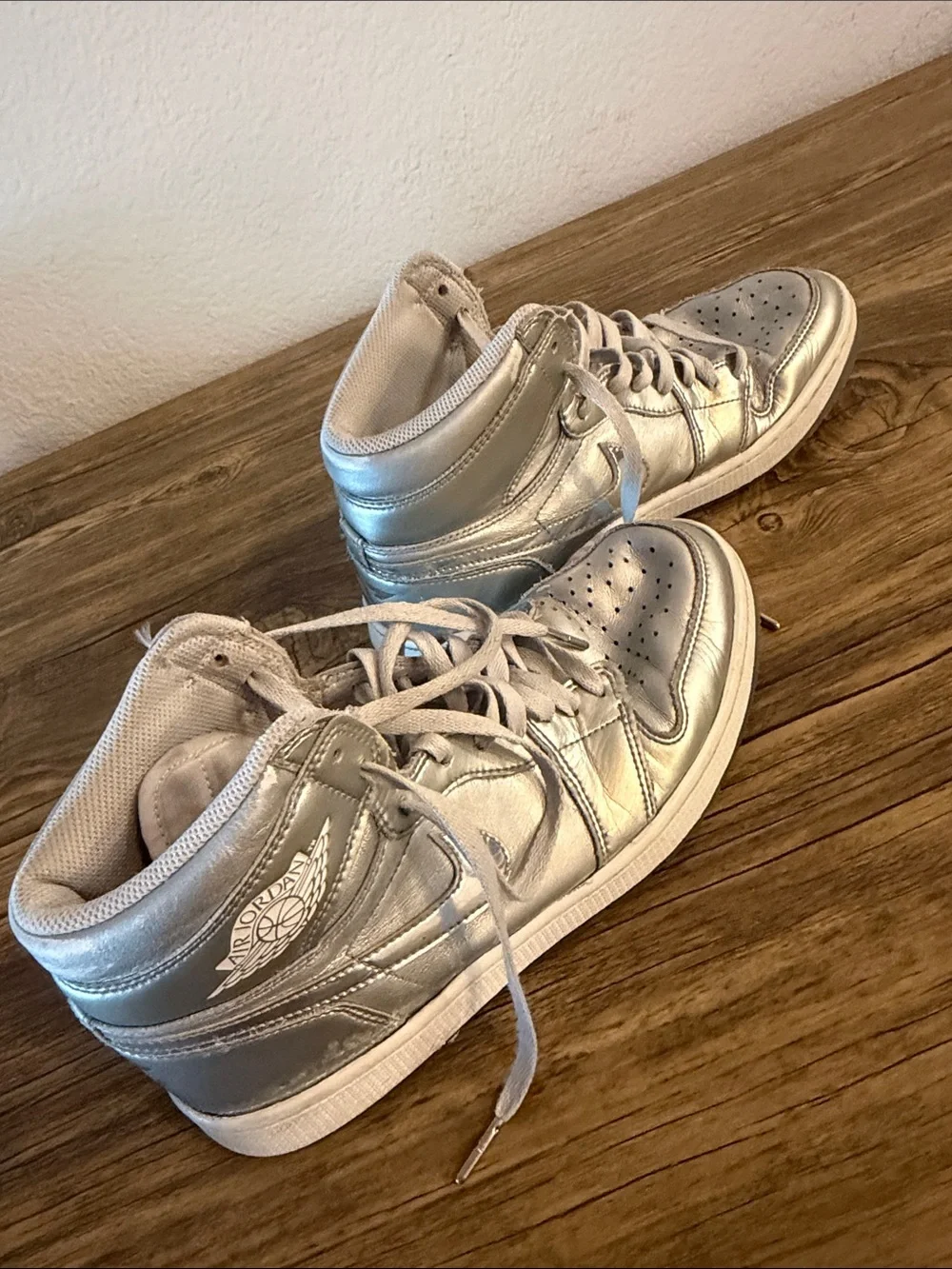 Metallic Silver High-Top Air Jordan Nike Sneakers - Men’s 9